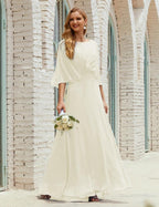 Bridesmaid Dress Women Long Sleeve V-Neck Chiffon Formal Wedding Party Dress 28018