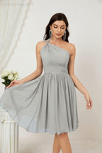 Women Chiffon Short One Shoulder Bridesmaid Dress Formal Dresses for Party Homecoming  2804