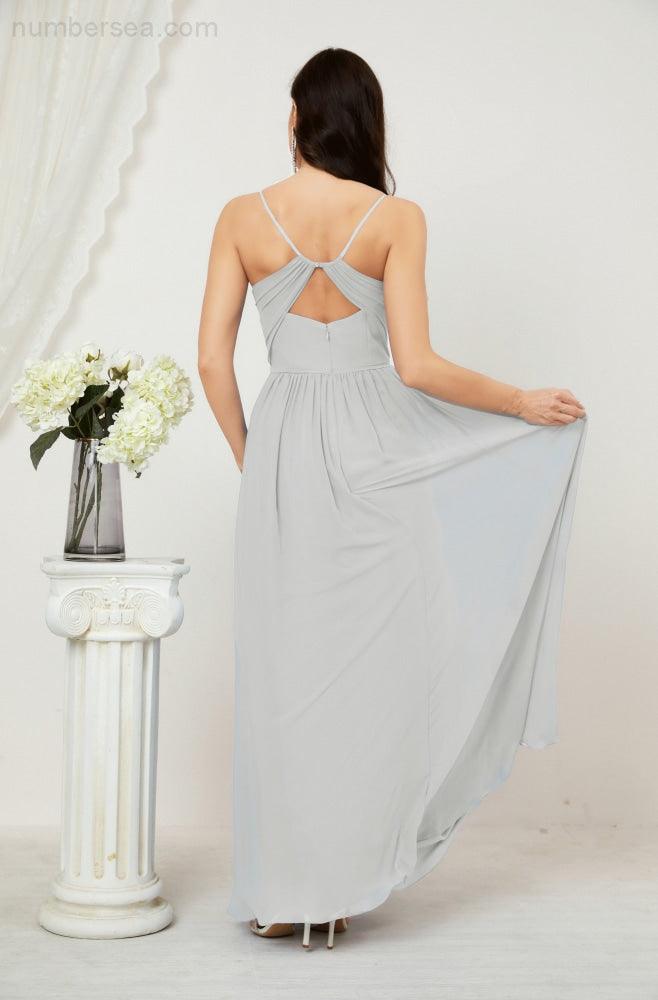 Neck Bridesmaid Dresses Chiffon Long Spaghetti A-line Formal Prom Gown for Wedding Party Evening 2801