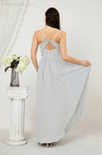 Neck Bridesmaid Dresses Chiffon Long Spaghetti A-line Formal Prom Gown for Wedding Party Evening 2801