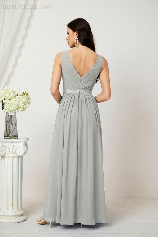 Abiti lunghi da damigella in chiffon da donna, linea a, senza maniche, abito formale da ballo per serata, abiti per festa di ritorno a casa 2808