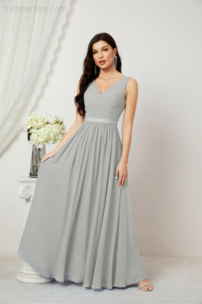 Abiti lunghi da damigella in chiffon da donna, linea a, senza maniche, abito formale da ballo per serata, abiti per festa di ritorno a casa 2808