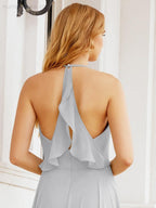 Halter Chiffon Bridesmaid Dresses Wedding Appare Sleeveless Formal Prom Dress with Ruffled Back 28035