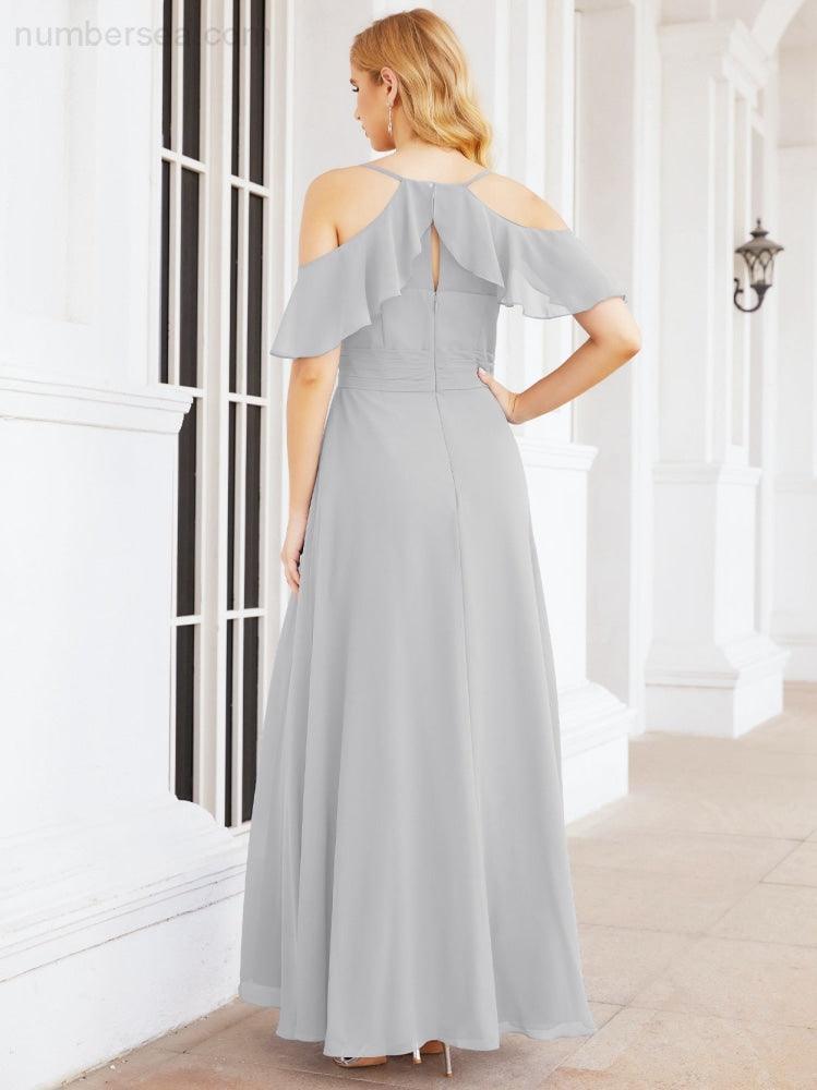Cold Shoulder Long Bridesmaid Dresses Side Slit Formal Prom Gowns Party Wedding 28070