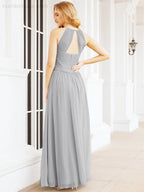 Sleeveless Bridesmaid Dresses Long Prom Gown Zipper with Keyhole Back 28056