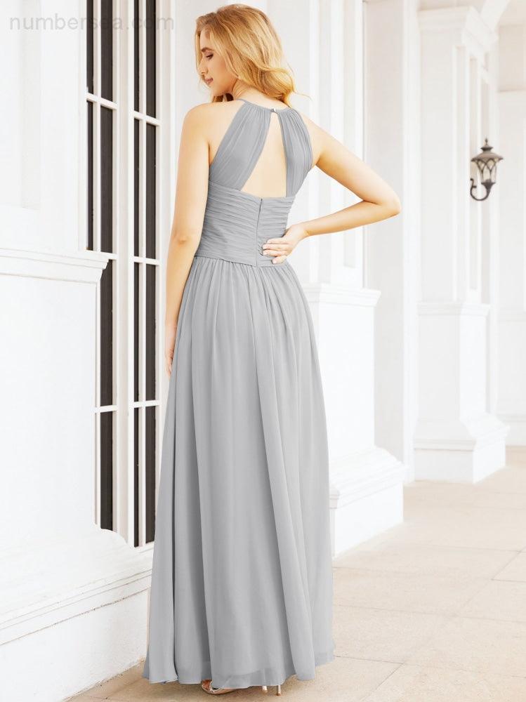 Sleeveless Bridesmaid Dresses Long Prom Gown Zipper with Keyhole Back 28056