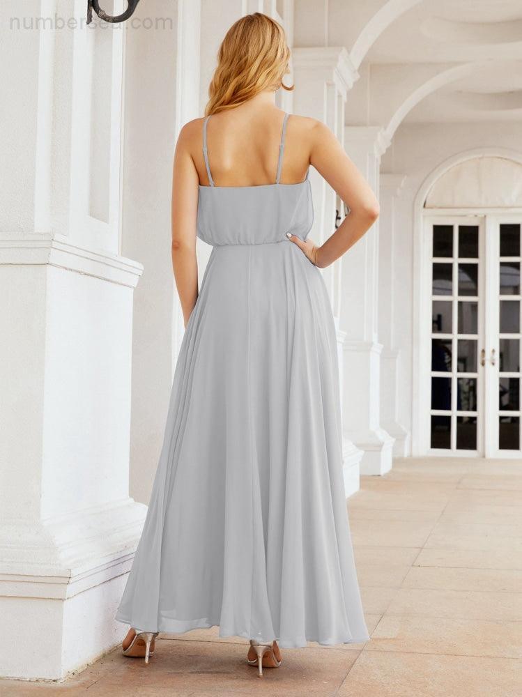 Numbersea Vestidos compridos de dama de honor com alças Vestido formal em linha A para jovens 28029