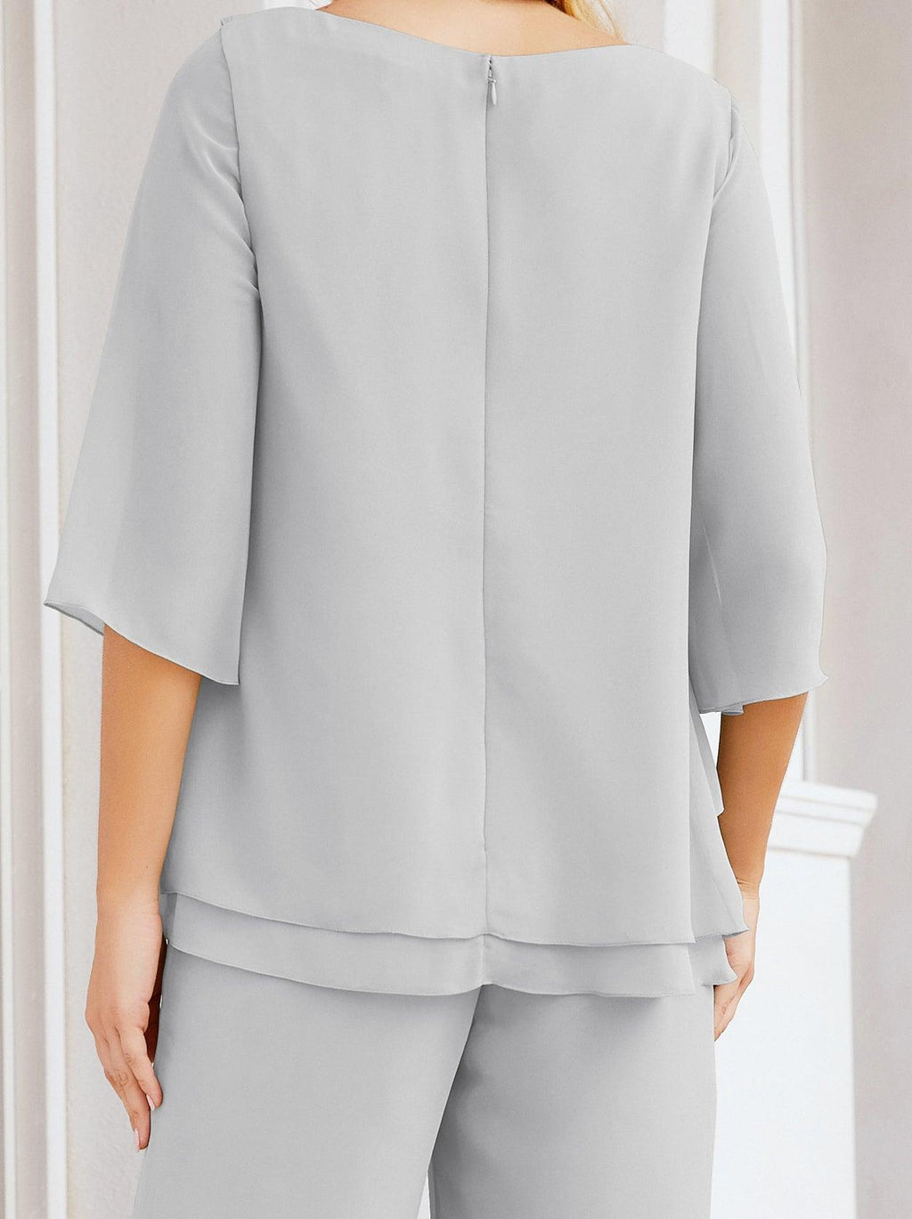 Numbersea Elegantes 2-teiliges Kleid für die Brautmutter Große Größen Hosenanzug mit Rüschenschichten Silberner Hausmantel 28064