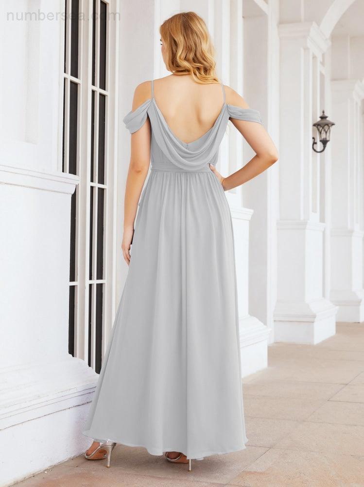 Numbersea Abito da Damigella in Chiffon con Spalle Scoperte, Abito Lungo Formale per Laurea con Schiena a Mantella 28069
