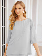 Numbersea Elegantes 2-teiliges Kleid für die Brautmutter Große Größen Hosenanzug mit Rüschenschichten Silberner Hausmantel 28064