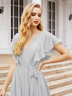 Abiti da sera formali da donna Numbersea con schiena scoperta, scollo a V, lunghi in chiffon, abiti da damigella con cintura in vita 28038