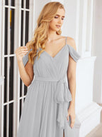 Numbersea Abito da Damigella in Chiffon con Spalle Scoperte, Abito Lungo Formale per Laurea con Schiena a Mantella 28069