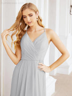 Spaghetti Strap Bridesmaid Dresses V-Neck Long A-Line Formal Prom Gowns 28063