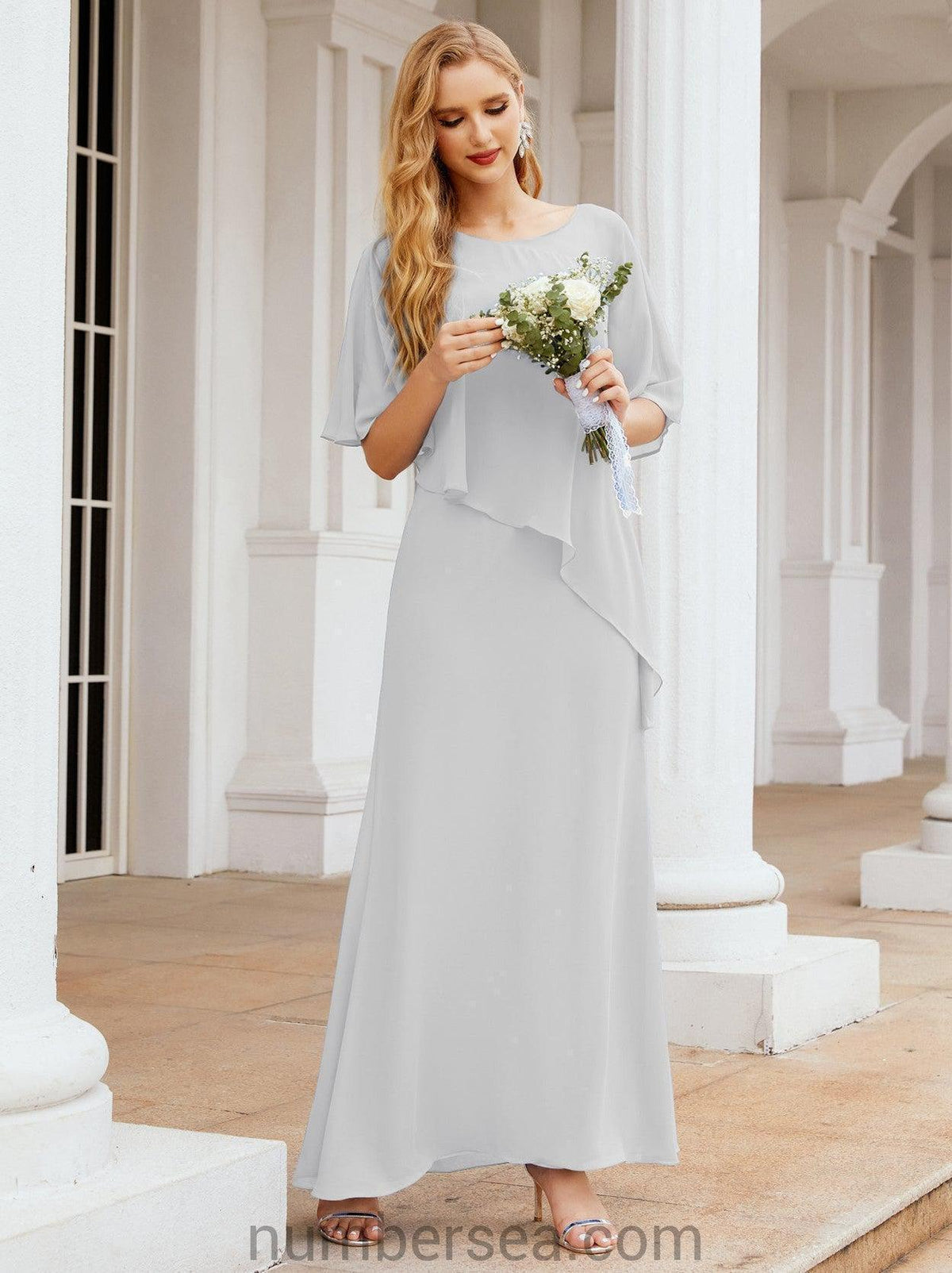 Numbersea Festliches Abendkleid Lang Mutter der Braut Kleid mit Rüschencape 28026