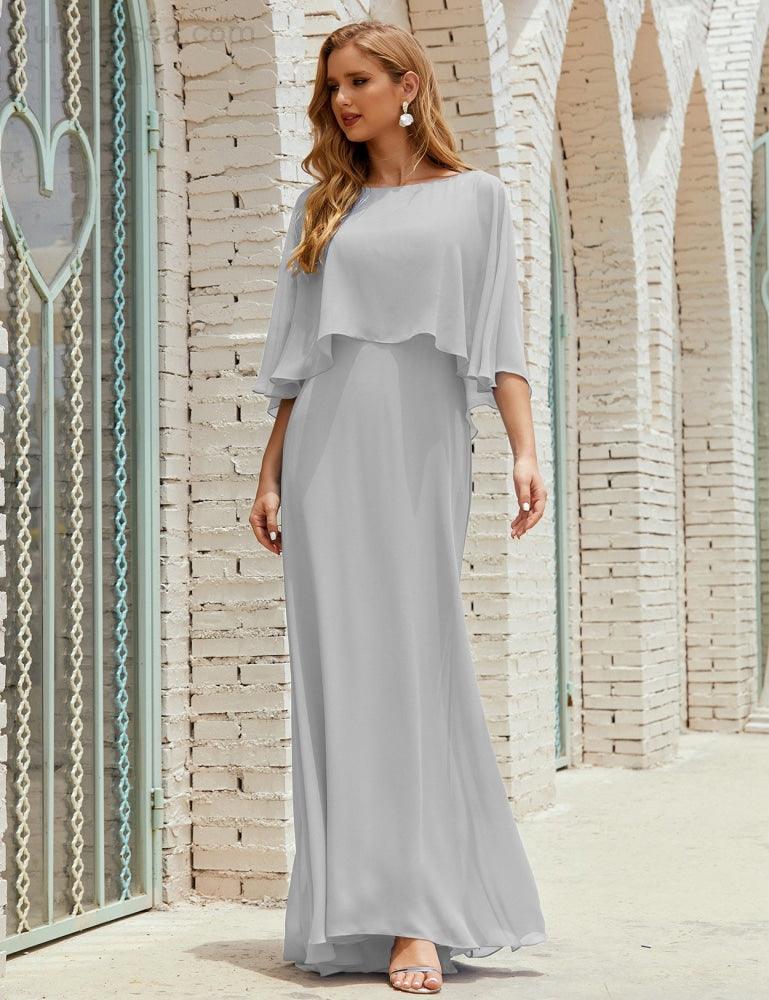 Bridesmaid Dress Women Long Sleeve V-Neck Chiffon Formal Wedding Party Dress 28018
