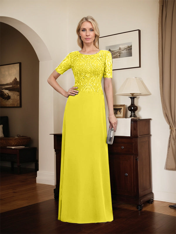 A-line Scoop Floor-Length Lace Chiffon Mother of the Bride Dress With Sequins