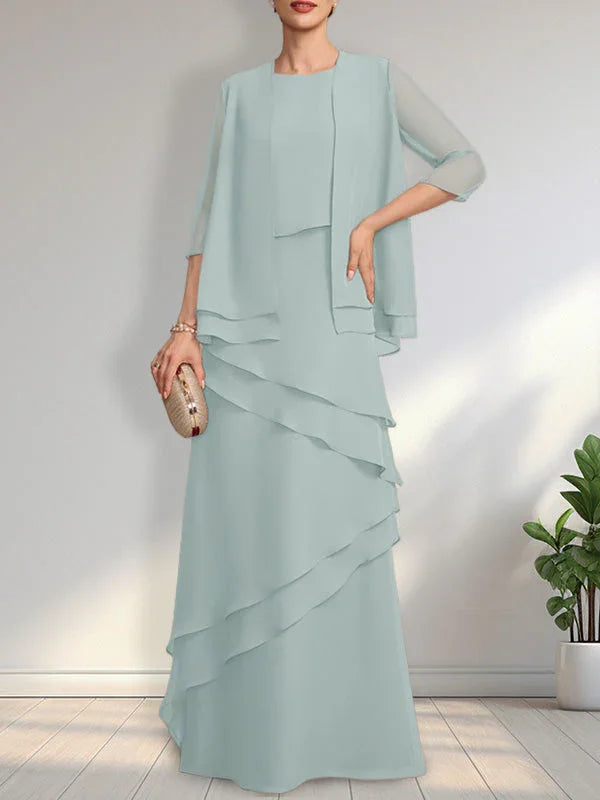 Etui-Ausschnitt bodenlanges Chiffonkleid für die Brautmutter