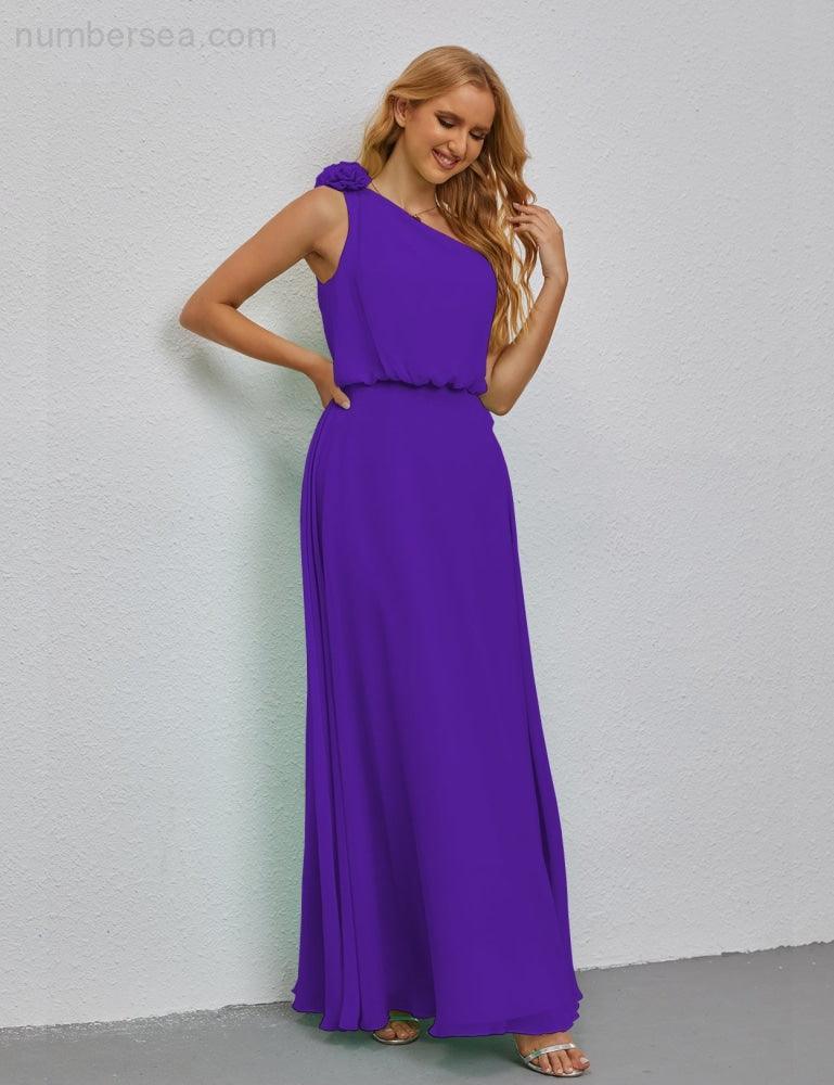 Ruffled One Shoulder Sleeveless Long Bridesmaid Dresses A-line Formal Evening Gown Side Split 28080
