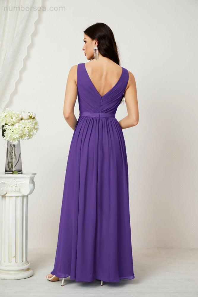 Abiti lunghi da damigella in chiffon da donna, linea a, senza maniche, abito formale da ballo per serata, abiti per festa di ritorno a casa 2808