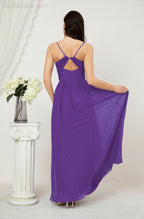 Neck Bridesmaid Dresses Chiffon Long Spaghetti A-line Formal Prom Gown for Wedding Party Evening 2801