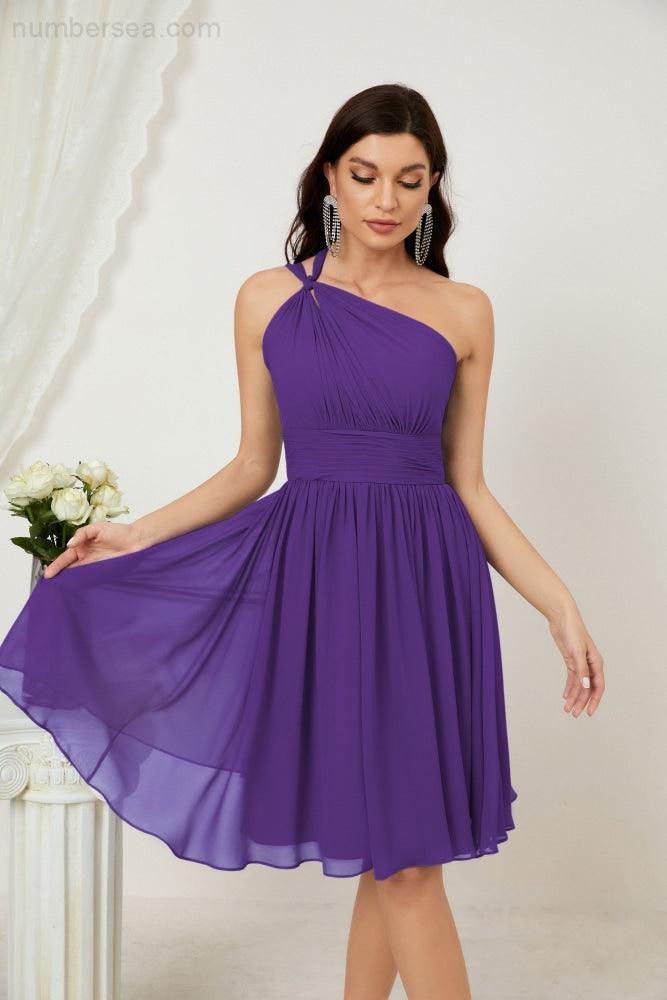 Women Chiffon Short One Shoulder Bridesmaid Dress Formal Dresses for Party Homecoming  2804