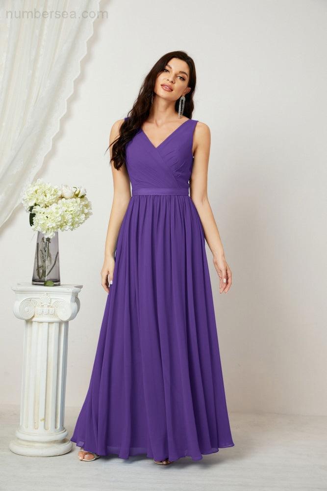 Abiti lunghi da damigella in chiffon da donna, linea a, senza maniche, abito formale da ballo per serata, abiti per festa di ritorno a casa 2808