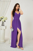 Neck Bridesmaid Dresses Chiffon Long Spaghetti A-line Formal Prom Gown for Wedding Party Evening 2801