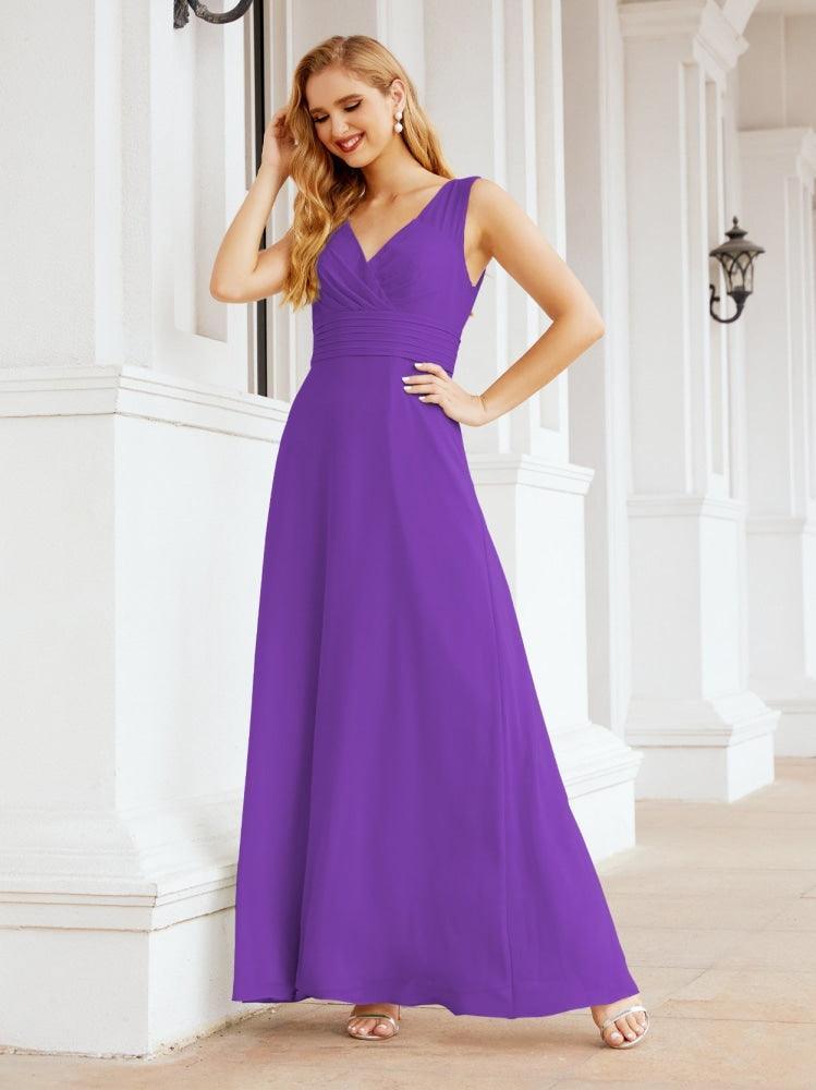 Formelles Ballkleid Elegantes ärmelloses Brautjungfernkleid mit V-Ausschnitt für Hochzeitsfeier 28037