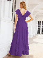 Ruffled Bridesmaid Dresses with Sleeves Long Formal Party Dress 28041