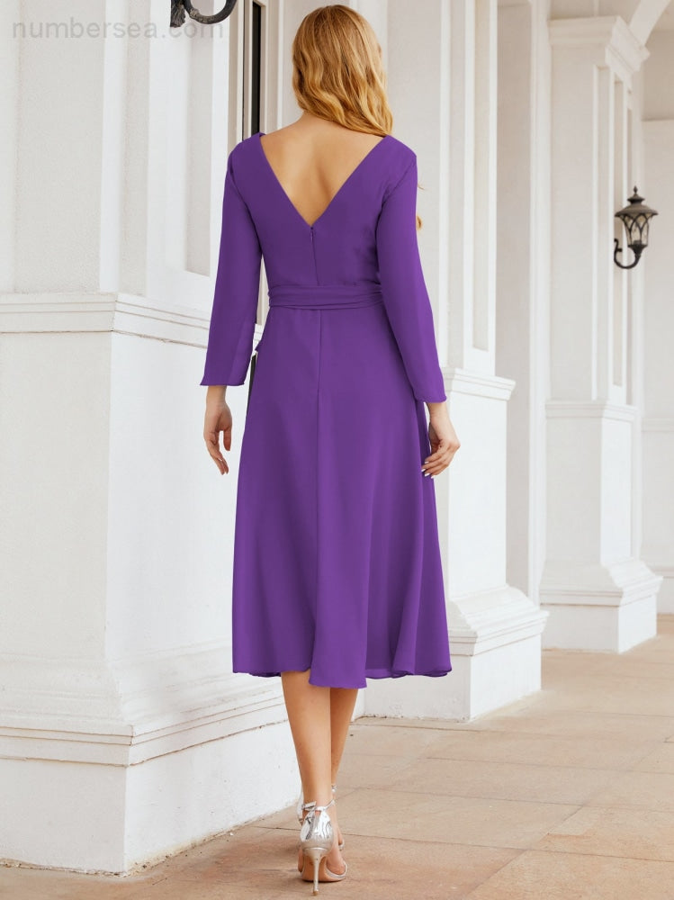 Bridesmaid Dress V-Back Waist Belt Mother of the Bride Wedding Guest SY28031