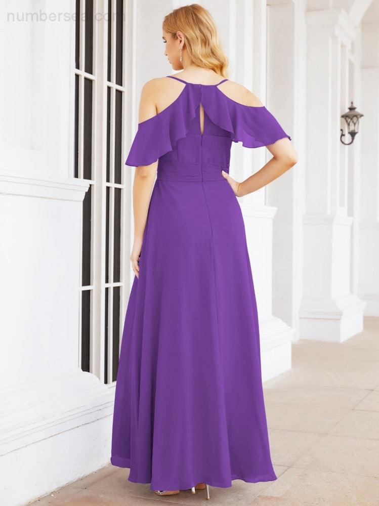 Cold Shoulder Long Bridesmaid Dresses Side Slit Formal Prom Gowns Party Wedding 28070