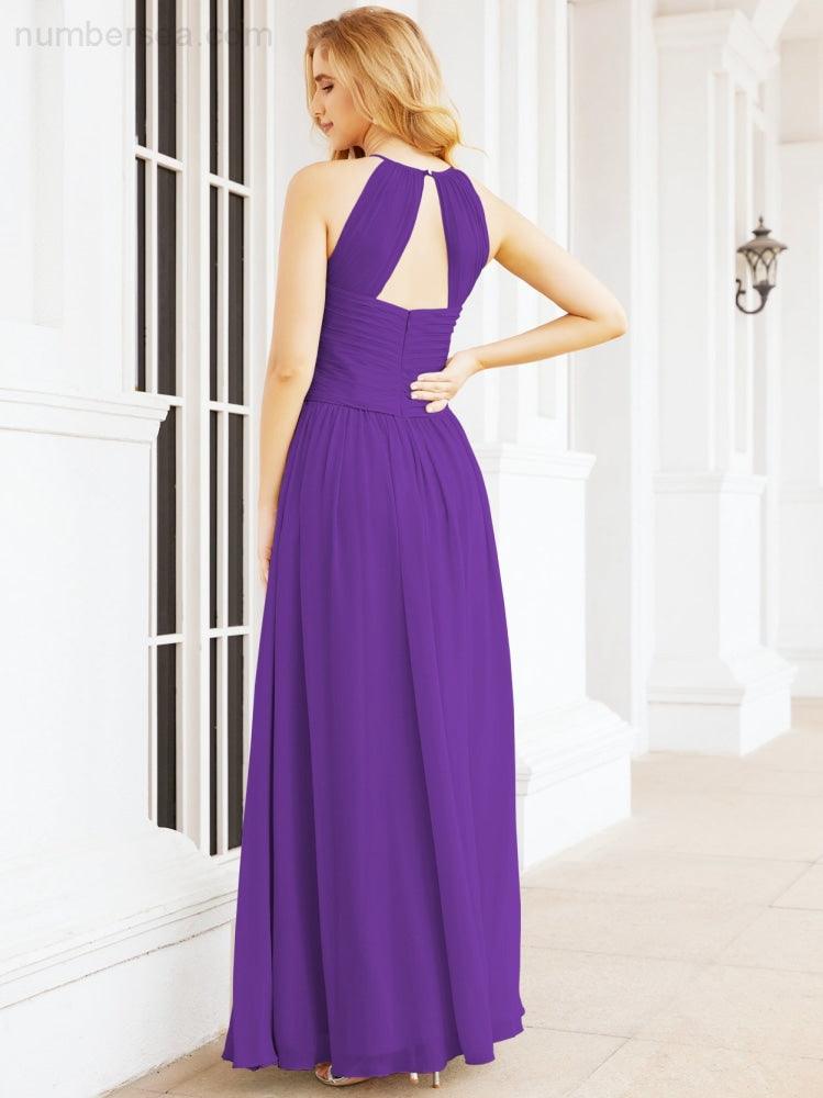 Sleeveless Bridesmaid Dresses Long Prom Gown Zipper with Keyhole Back 28056