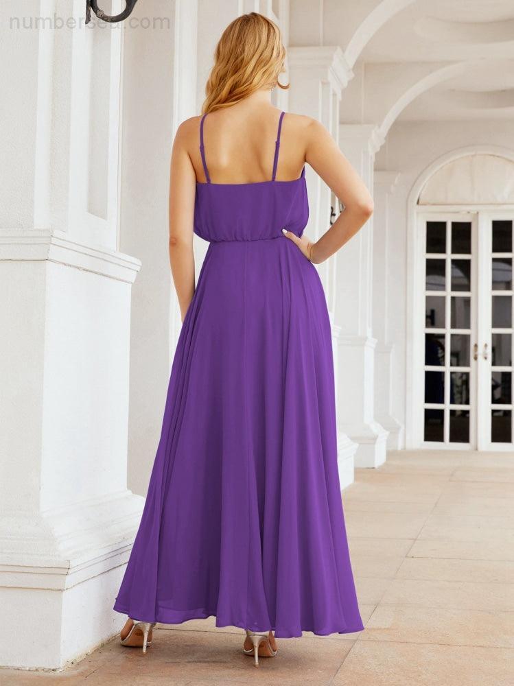 Numbersea Vestidos compridos de dama de honor com alças Vestido formal em linha A para jovens 28029