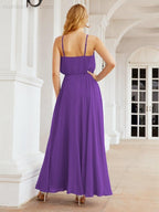 Numbersea Vestidos compridos de dama de honor com alças Vestido formal em linha A para jovens 28029