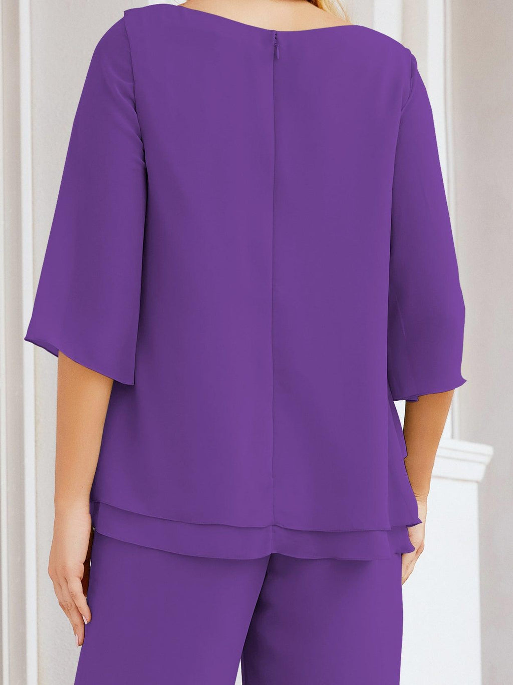 Numbersea Elegantes 2-teiliges Kleid für die Brautmutter Große Größen Hosenanzug mit Rüschenschichten Silberner Hausmantel 28064