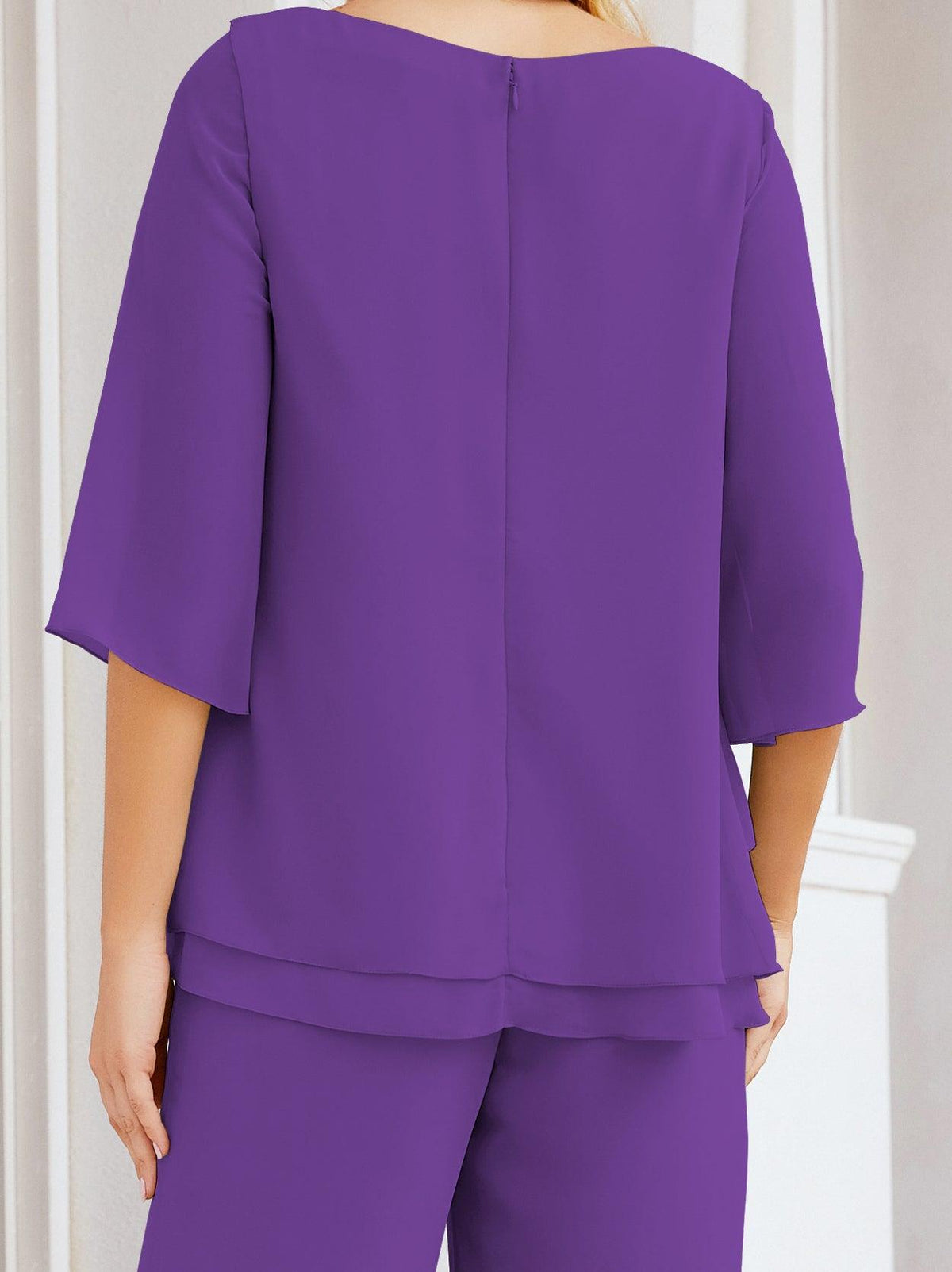 Numbersea Elegantes 2-teiliges Kleid für die Brautmutter Große Größen Hosenanzug mit Rüschenschichten Silberner Hausmantel 28064