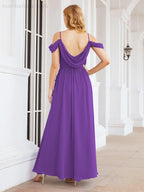 Numbersea Abito da Damigella in Chiffon con Spalle Scoperte, Abito Lungo Formale per Laurea con Schiena a Mantella 28069