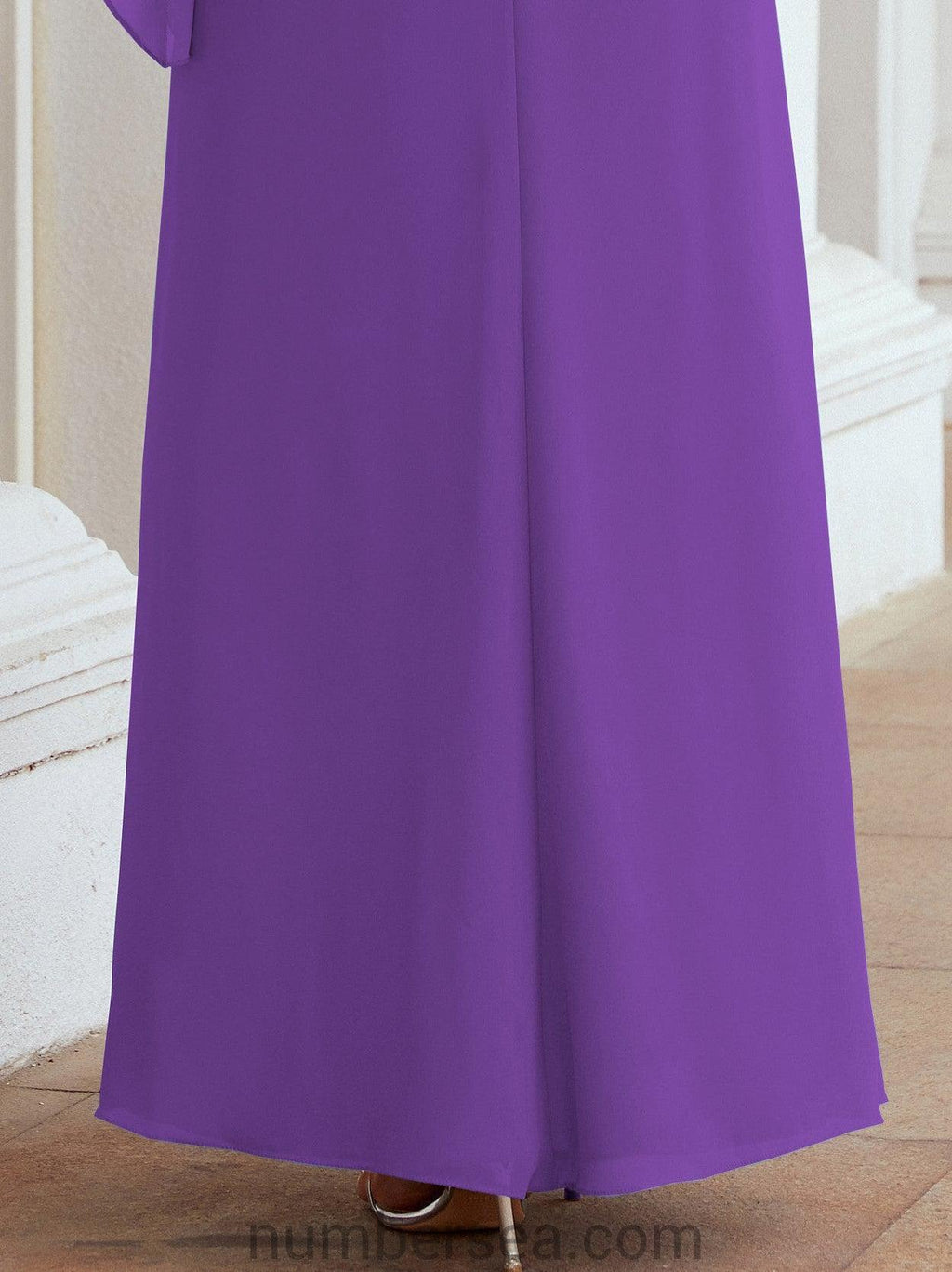 Numbersea Festliches Abendkleid Lang Mutter der Braut Kleid mit Rüschencape 28026