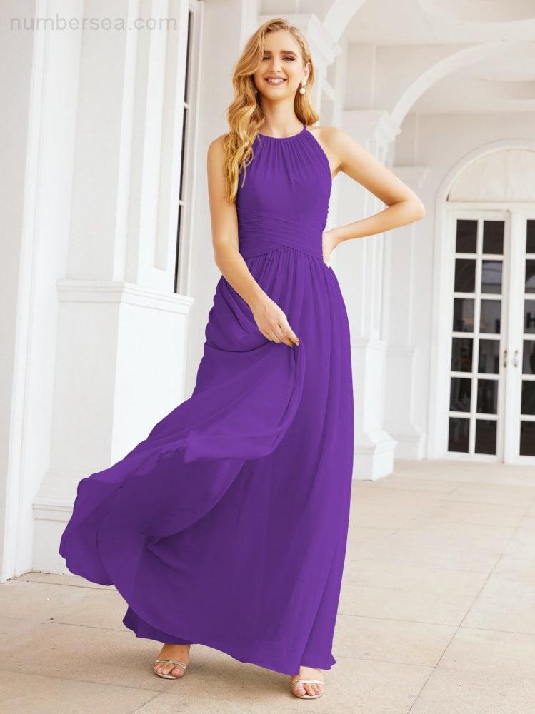 Sleeveless Bridesmaid Dresses Long Prom Gown Zipper with Keyhole Back 28056