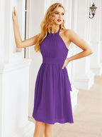 Halter Chiffon Bridesmaid Dresses Short Sleeveless Formal Party Dress Open Back 28023