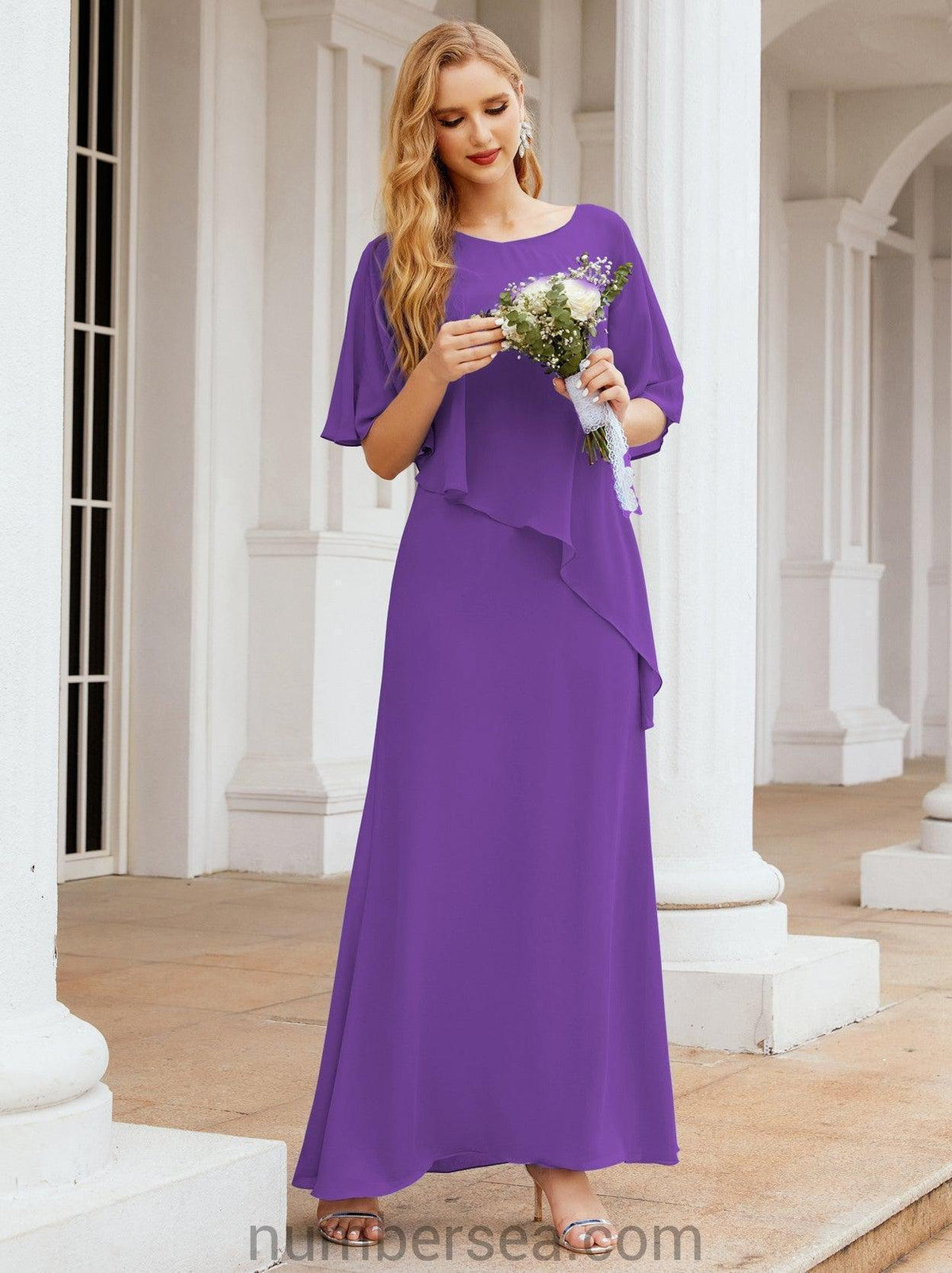 Numbersea Festliches Abendkleid Lang Mutter der Braut Kleid mit Rüschencape 28026