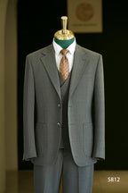 Charcoal Grey Windowpane Check Wool 3 Piece Wedding Suit For Groom And Groomsmen