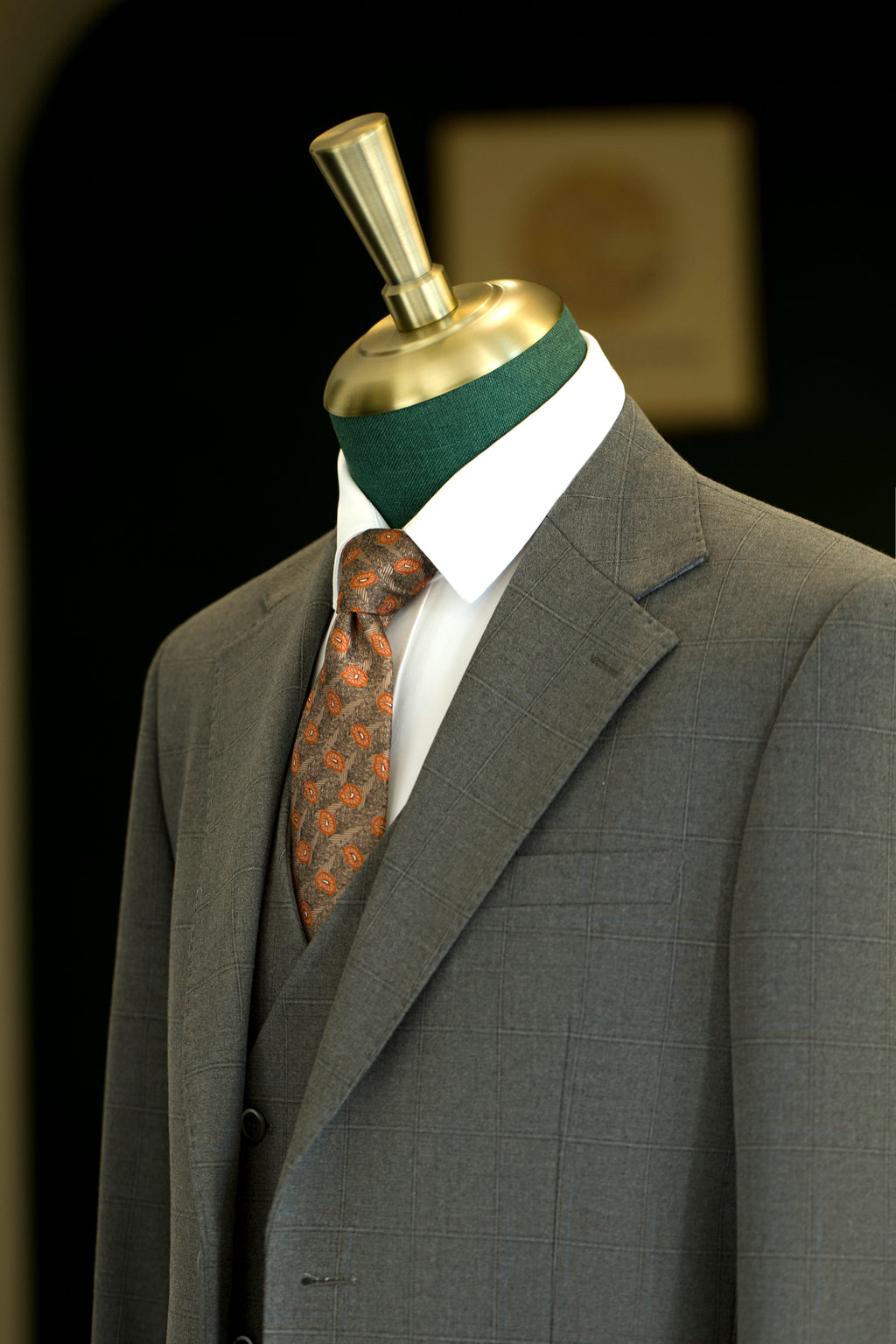 Charcoal Grey Windowpane Check Wool 3 Piece Wedding Suit For Groom And Groomsmen