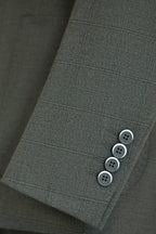 Charcoal Grey Windowpane Check Wool 3 Piece Wedding Suit For Groom And Groomsmen