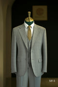 Light Grey Windowpane Check 3 Piece Wedding Suit For Groom And Groomsmen