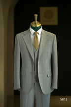 Light Grey Windowpane Check 3 Piece Wedding Suit For Groom And Groomsmen