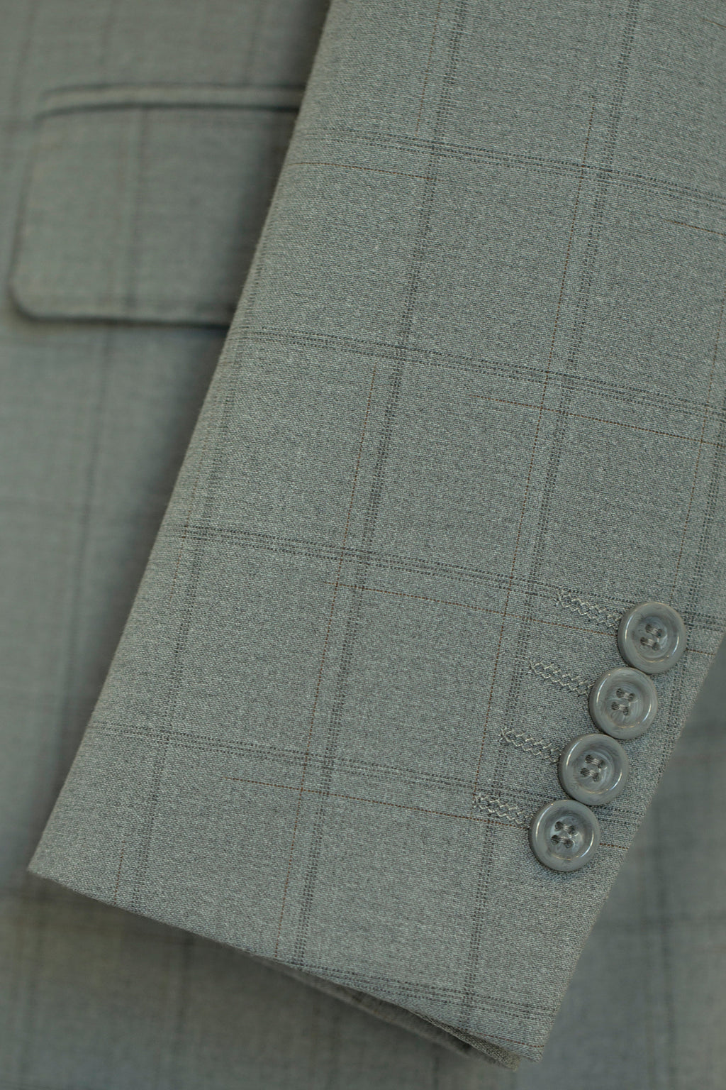 Light Grey Windowpane Check 3 Piece Wedding Suit For Groom And Groomsmen
