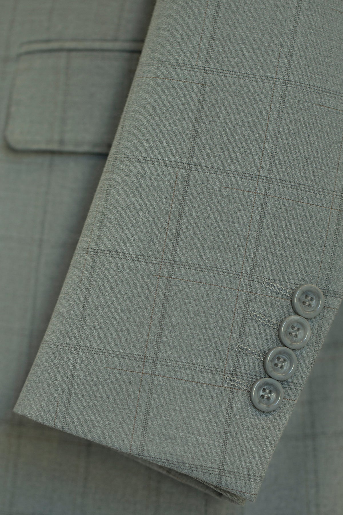 Light Grey Windowpane Check 3 Piece Wedding Suit For Groom And Groomsmen