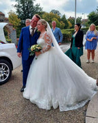 Glamorous Sweetheart Tulle A Line Long Wedding Dress With Sleeves