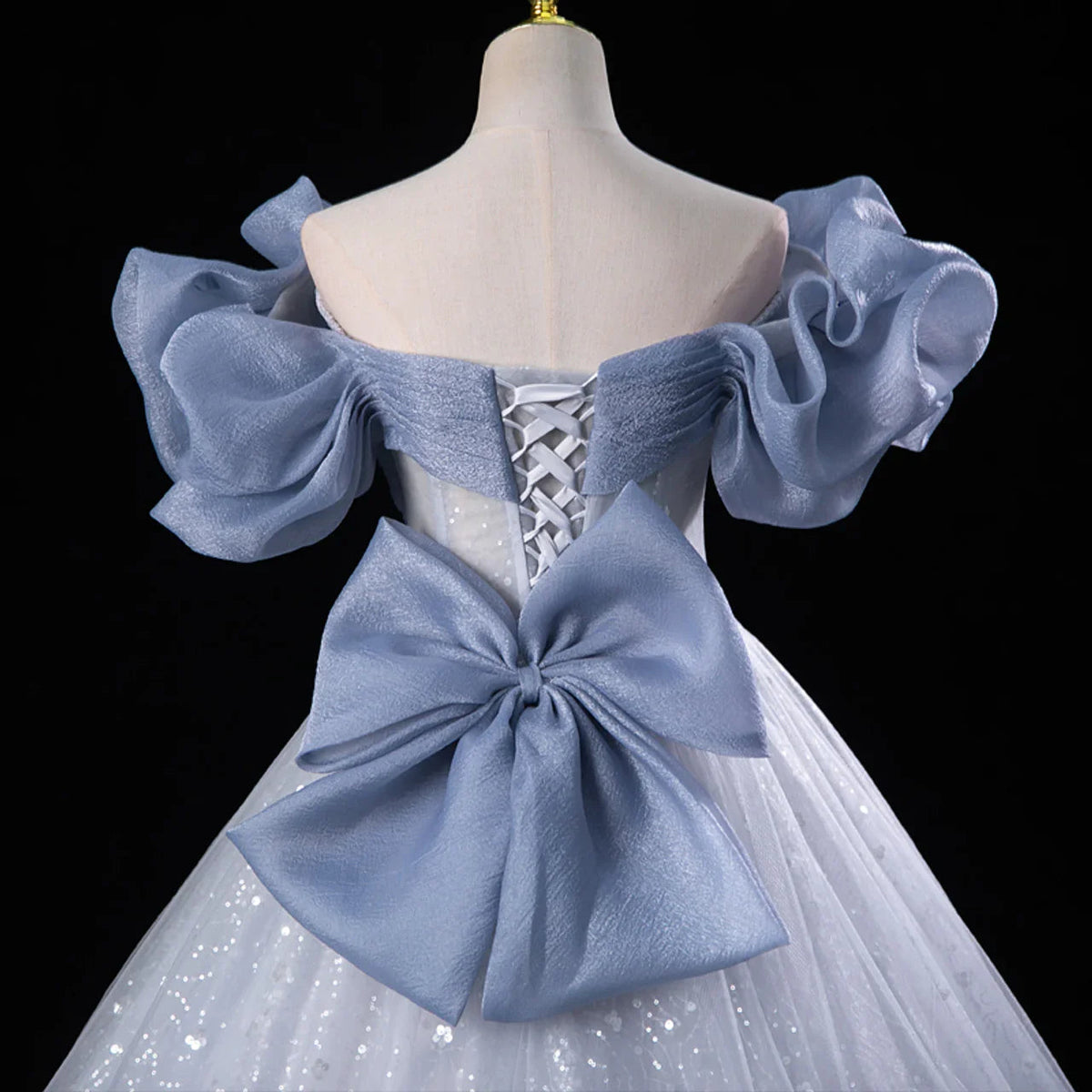 Vestido de Noite Azul Doce com Lantejoulas em Tule Vestido de Baile de Fada Y7679